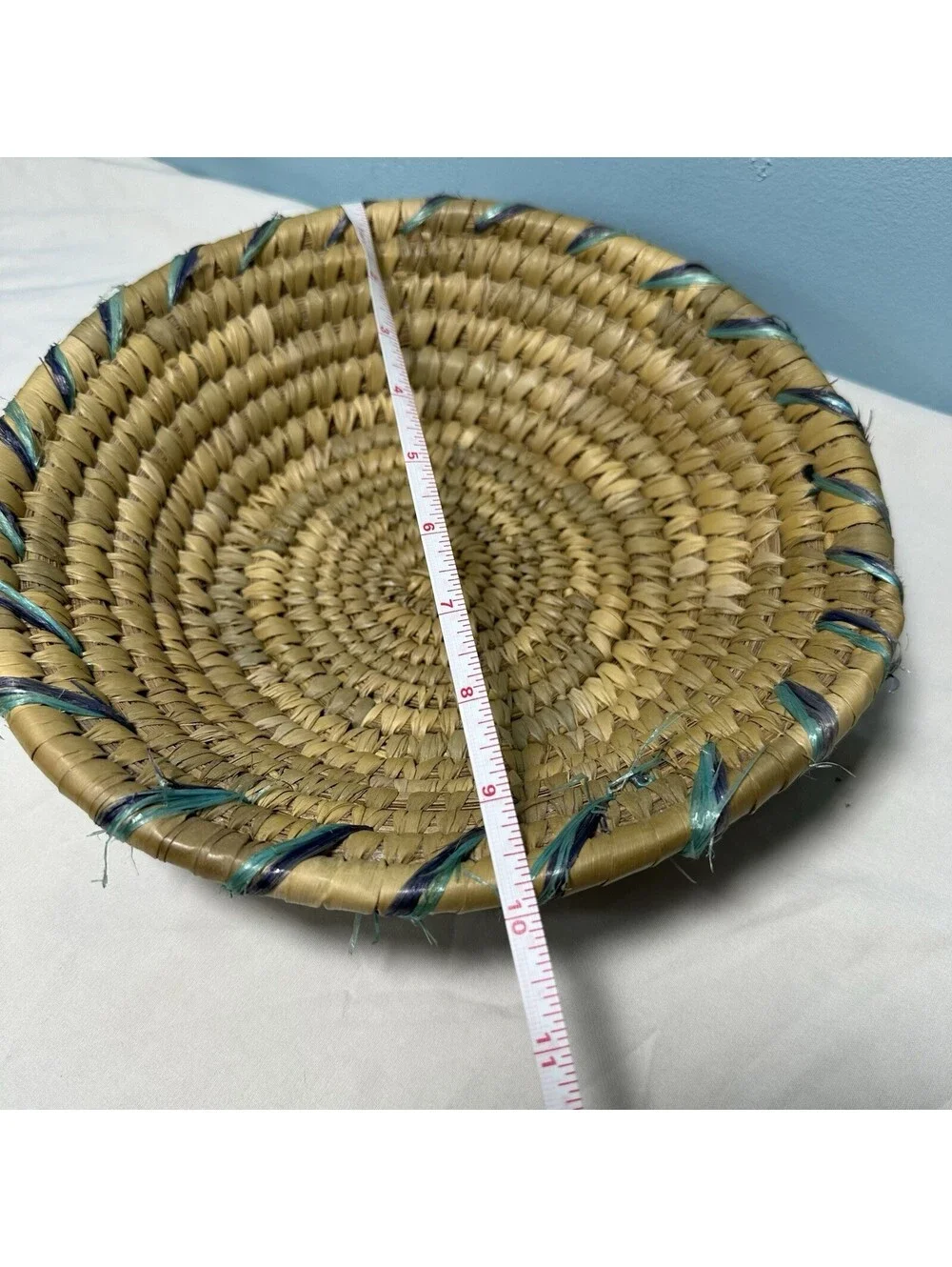 Vintage Round Coiled Grass Basket Hand Woven Decorative Bowl Boho Wall Decor